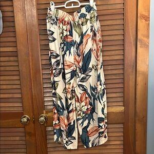 linen Tropical print Wide-Leg Pants